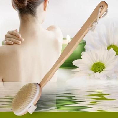 Natural Bristles Long Wooden Handle Dry Skin Exfoliating Shower Brush Back Scrubber Detachable Body Massage Cleaning Accessories