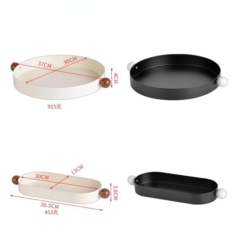 Creative Fruit Plate Metal Round Candy Dish with Handle Oval Table Tray Large Storage Tray for Living Room Snacks Decoration