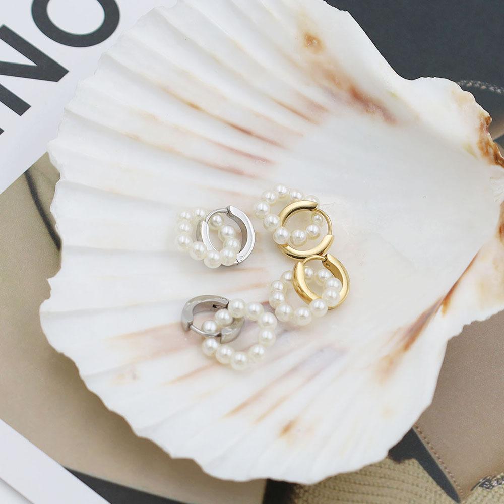 Stylish And Simple Titanium Steel Earrings Do Not Fade 18K Titanium Steel Round Pearl Earrings For Women