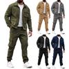Men's Solid Color Retro Work Jacket Multi Pocket Trousers Trendy Tough Suit