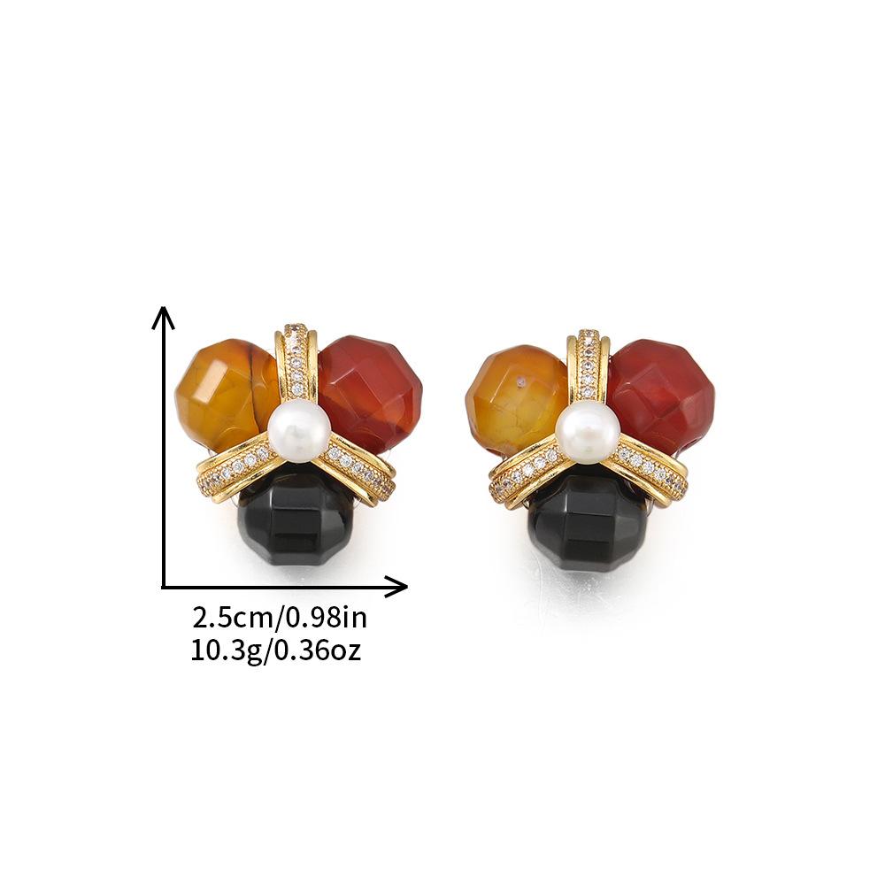 GEMCHIC Women s Vintage Retro Three-Color Flower Earrings with Natural Stone and Zircon