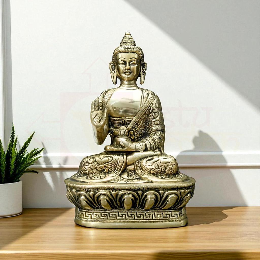 Brass Buddha Ji Statue | Height-17 cm Aprrox. Vastu Idol for Home and Office | Zonal Placement-WNW|