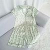 New New Arrival Smiley Pajamas Women's Summer Thin Artificial Silk Short Sleeve Shorts Casual Homewear Suit
