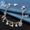 925 Sterling Silver Moon Heart Lock Cross Bracelet Jewelry