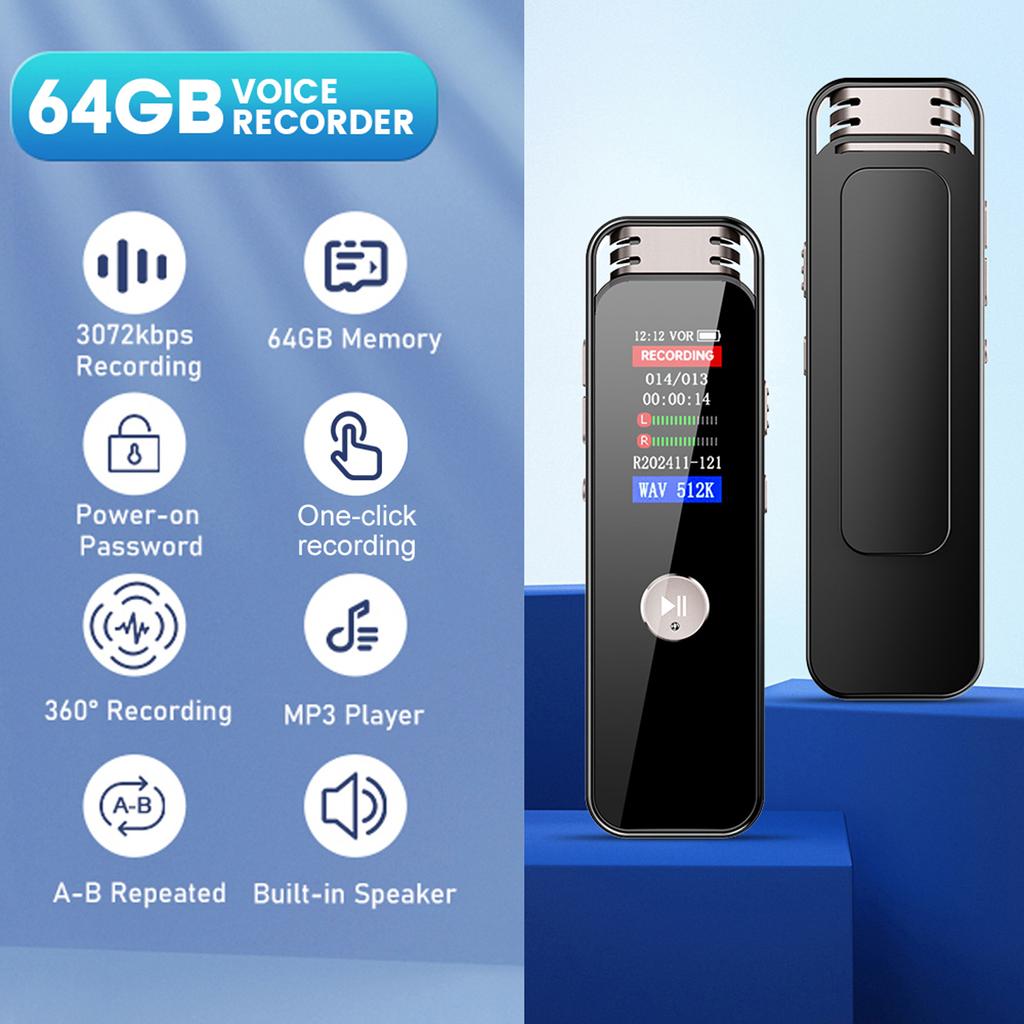Voice Activated Recorder Type-C Rechargeable Audio Recorder with 7-Level Adjustable Voices Control for Lectures Meetings