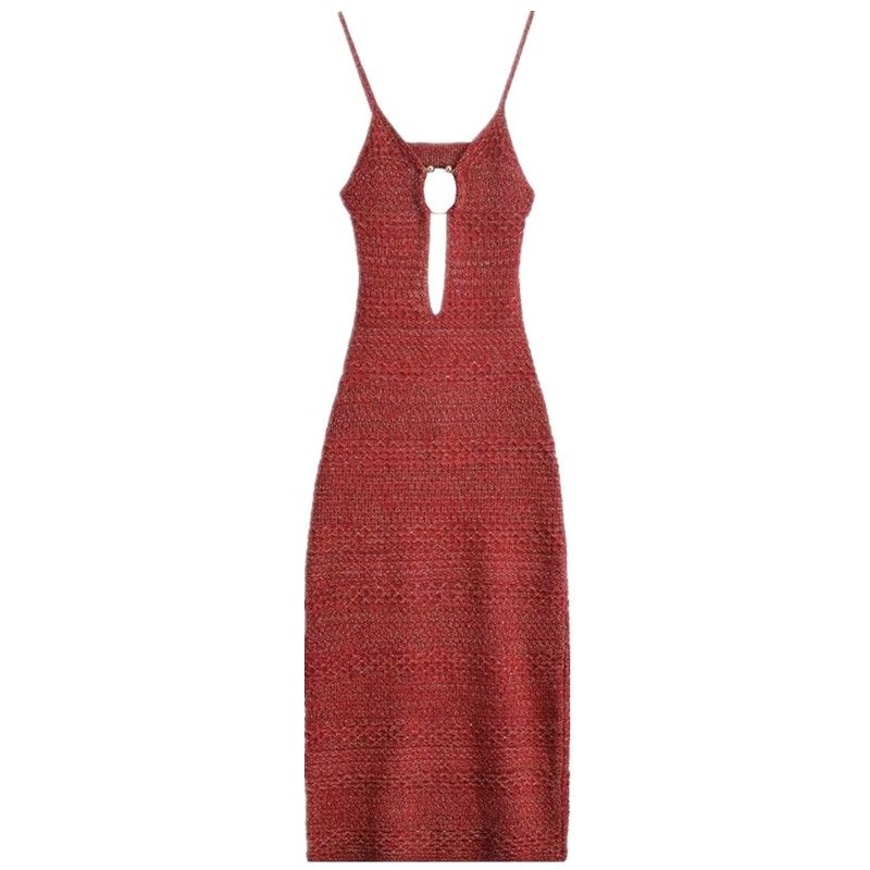 

Fashion Style 2024 Summer New Arrival Women s Open Design Buckle Decoration Knitting Sling Dress 2756023 Red L