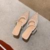 Sheepskin version of grape mother, the same versatile hot diamond temperament, small pointed mesh yarn, breathable 6cm fine heel, empty sandals, women