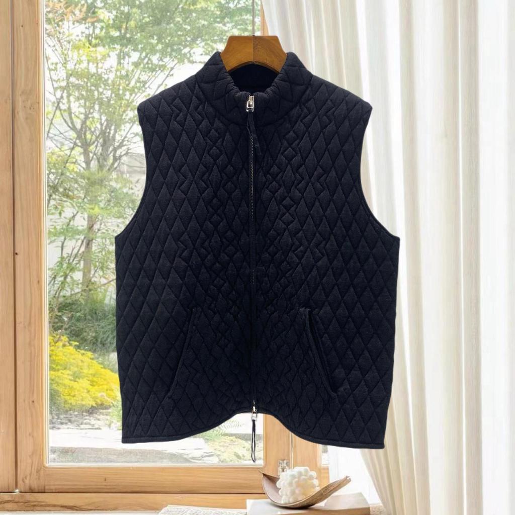 Nanyou Women's Diamond Pattern Wool Stand Collar Zipper Vest - Stylish & Versatile for Autumn/Winter Layering