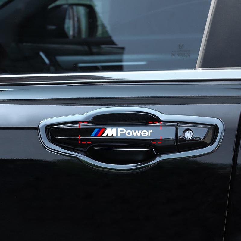4Pcs Car Door Handle Stickers Tire Rear View Mirror Decals For BMW M E34 E36 E60 E90 E46 E39 E70 F10 F20 F30 X5 X6 X1 M3 M5 M6 E71 F01 F02 F87
