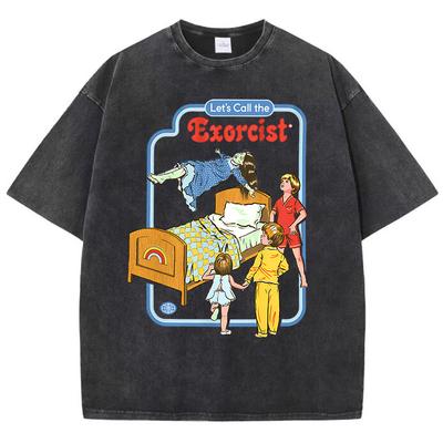 Vamos Chamar o Exorcista Camiseta Masculina Engraçada Lavada Retrô Roupas da Moda Algodão Tops Camiseta Camiseta Oversized