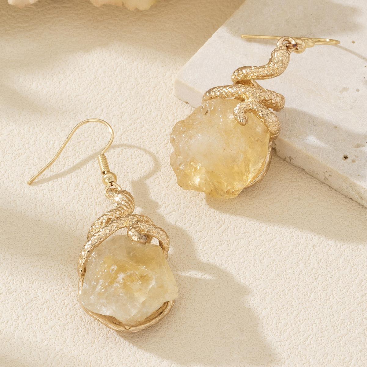 

1 пара маленьких серег-подвесок в виде змеи из необработанного камня, серьги, ретро-стиль, классический темперамент, высокое чувство стиля, новинка хаки