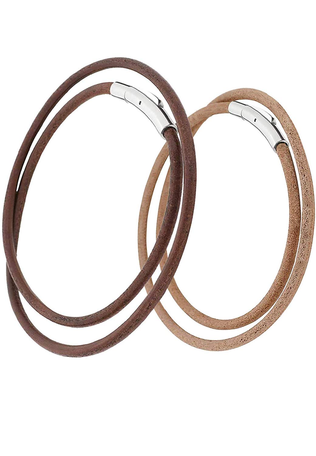 

[Close to Me] Special Edition Leather Pair Bracelets (Brown L and Natural S), Hypoallergenic for Men and Women