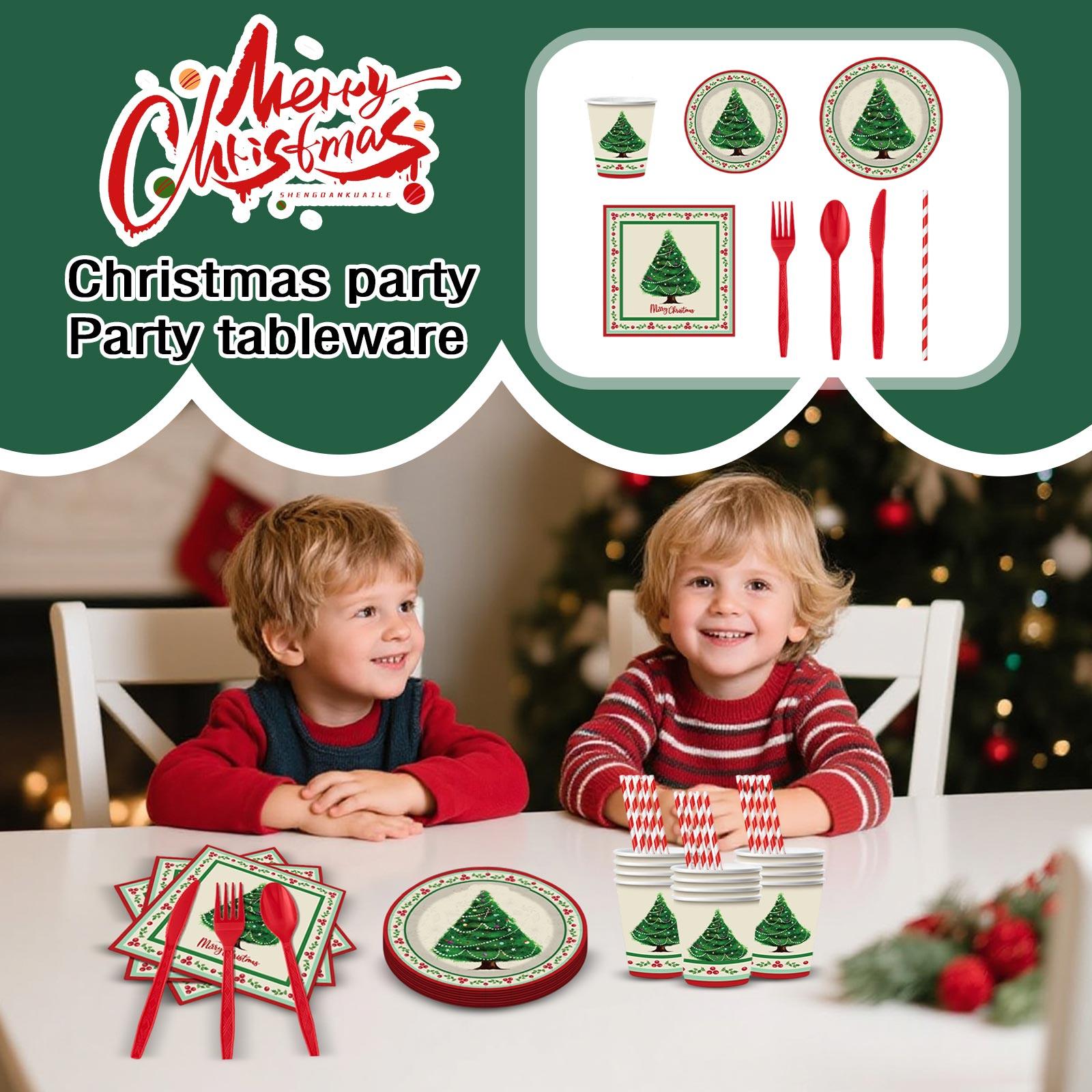 

Christmas Party Tableware, Family Gathering Disposable Plates, Napkins, Cups, Decorations One Size