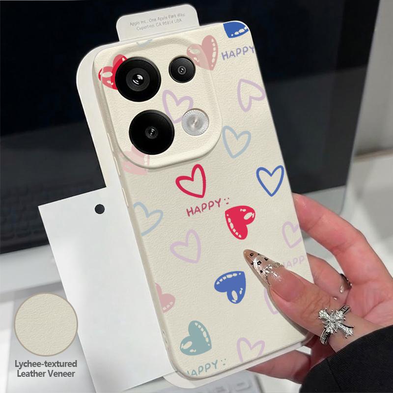 Cute Cartoon Love Hearts Case For Xiaomi 13T Pro Redmi Note 15 Pro 4G Redmi Note 14 13 Pro+ 5G Leather Texture Silicone Cover