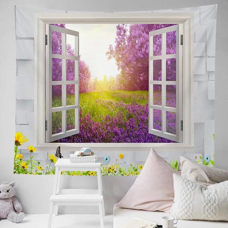 

Гобелен на стене фон 3D чудесные пейзажи красивая оконная плитка фон декоративная подвесная ткань 150x130cm