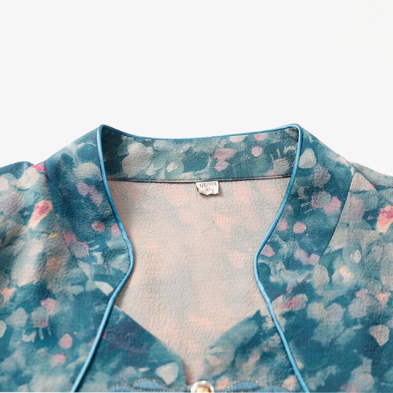 Paster Autumn Floral Tang Suit Set for Middle-Aged Women