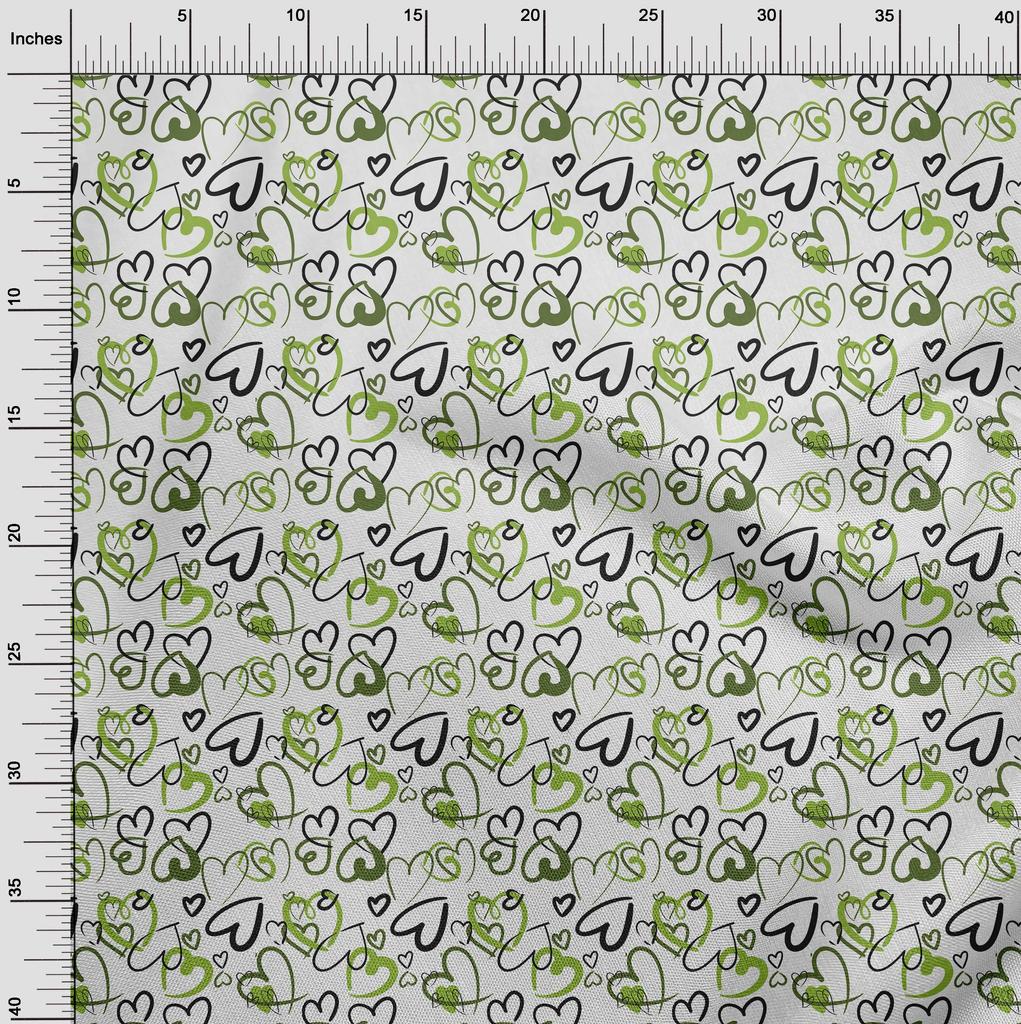 oneOone Cotton Flex Green Fabric Valentine Heart Diy Clothing Quilting Fabric Print Fabric By Yard 40 Inch