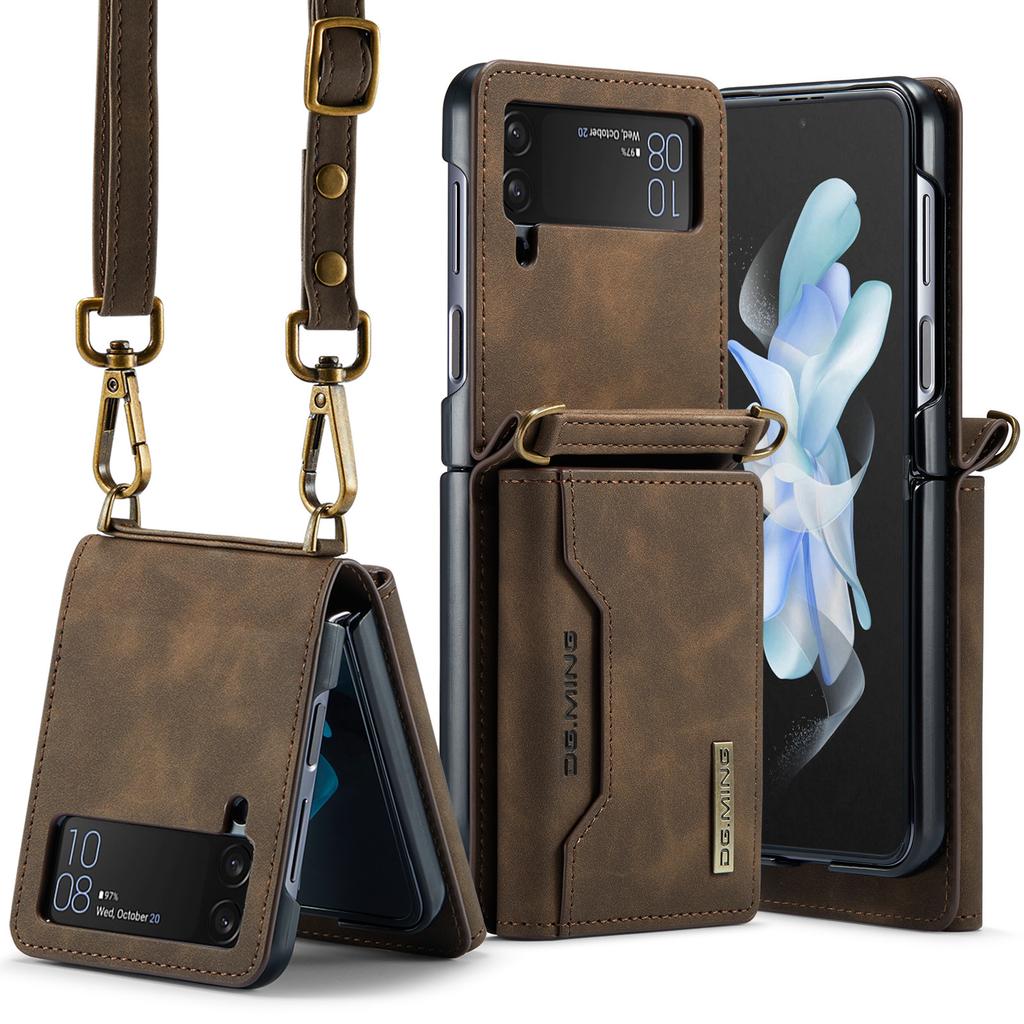 Samsung Z Flip4 Crossbody Lanyard Wallet Protective Case Z Flip6 Foldable Shoulder Strap Leather Case Phone Case Multi Functional Protective Shell