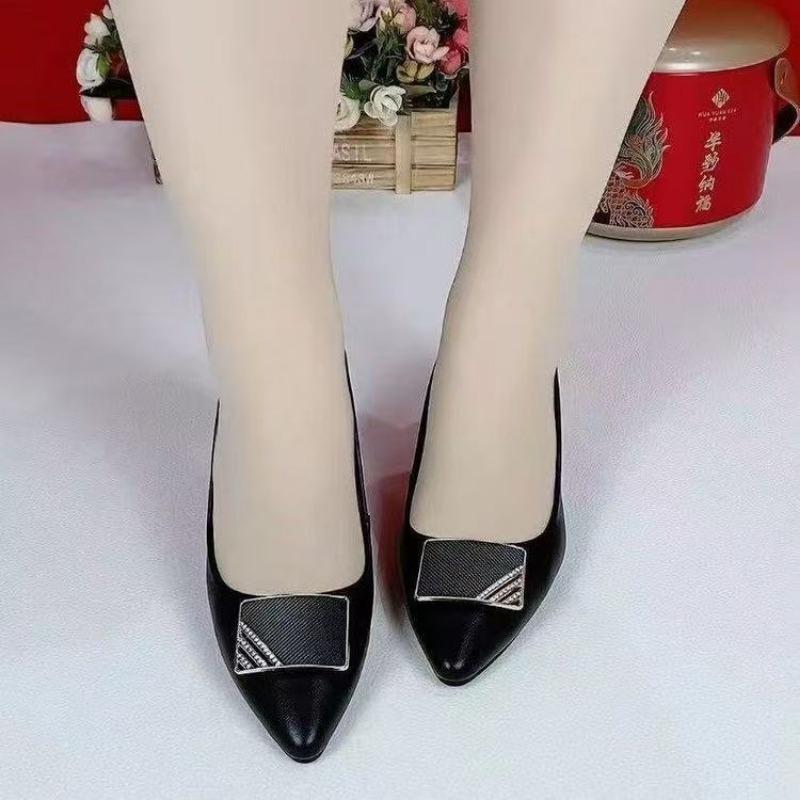 Pointed Thick Heel Commuter Soft Leather Work Shoes Spring New Comfortable Not Tired Feet Fashionable Versatile Single Shoes Women