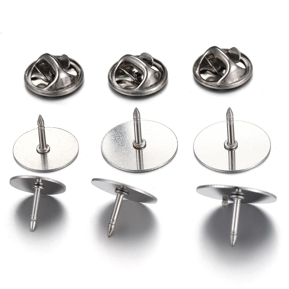 10pcs Stainless Steel Brooch Pin Base 10-14mm Cabochon Base Cufflink Settings Butterfly Tie Tack Pins Backs Jewelry Making DIY