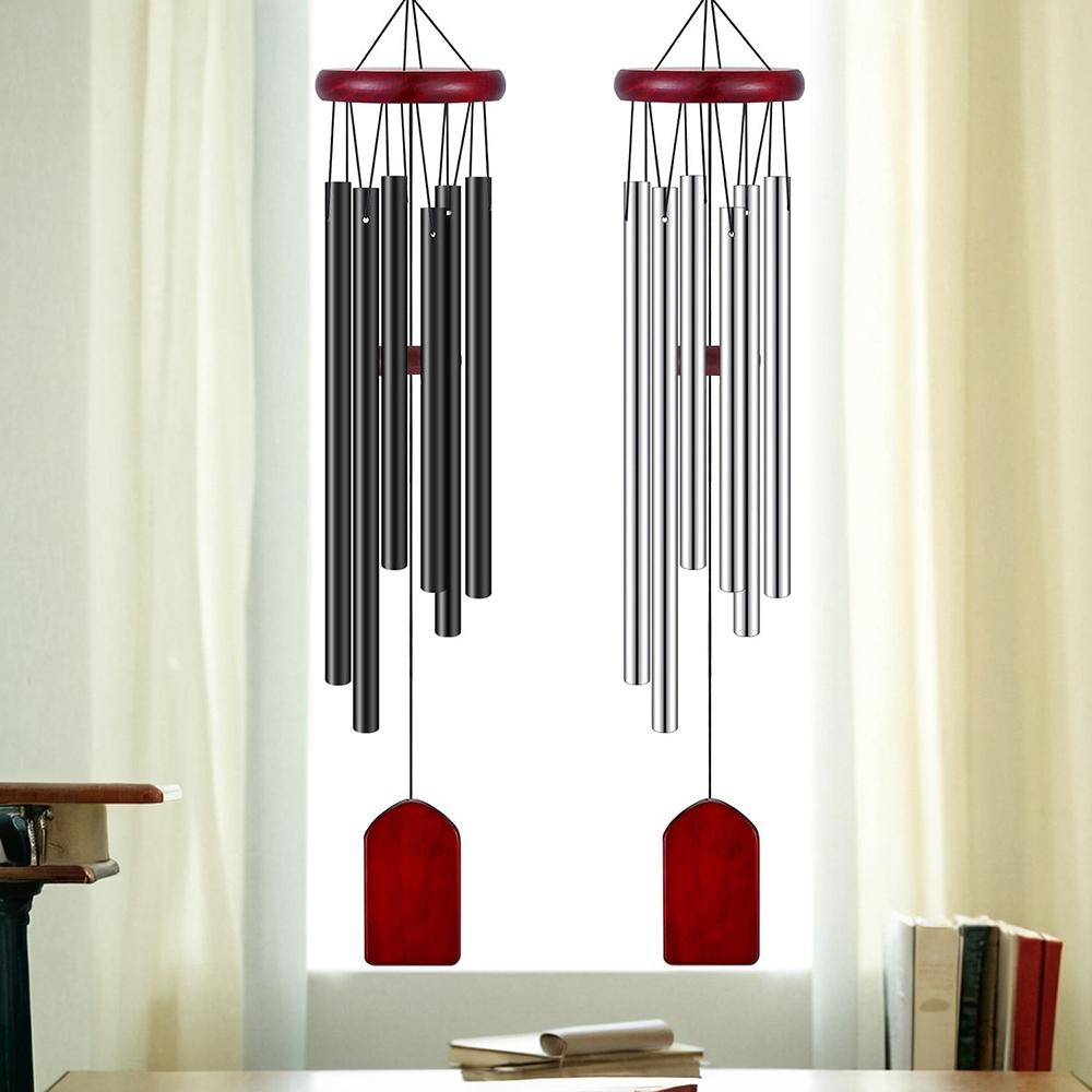 Square Wooden Hanging Tag Aluminum Tube Wind Chime 6 Metal Tubes Study Window Sill  Balcony Corridor Courtyard Hanging Decor