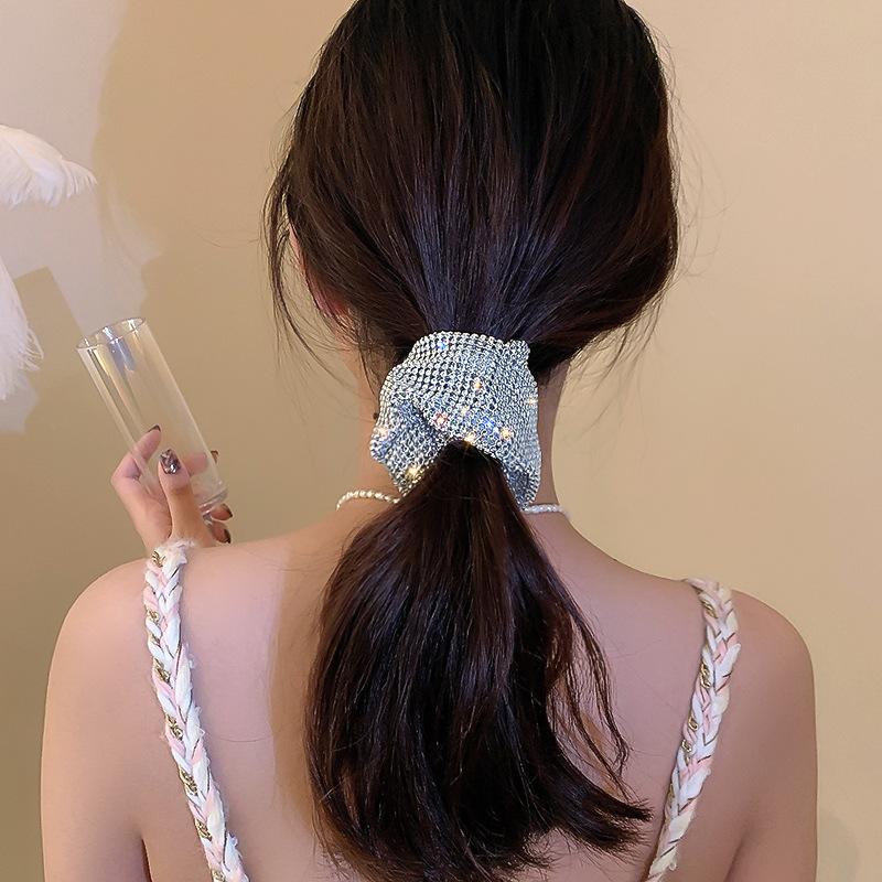 Sparkling Rhinestone Hair Rope Large Intestine Elastic Scrunchies Headband For Ponytail Female Hair Ring Hair Accessories K0