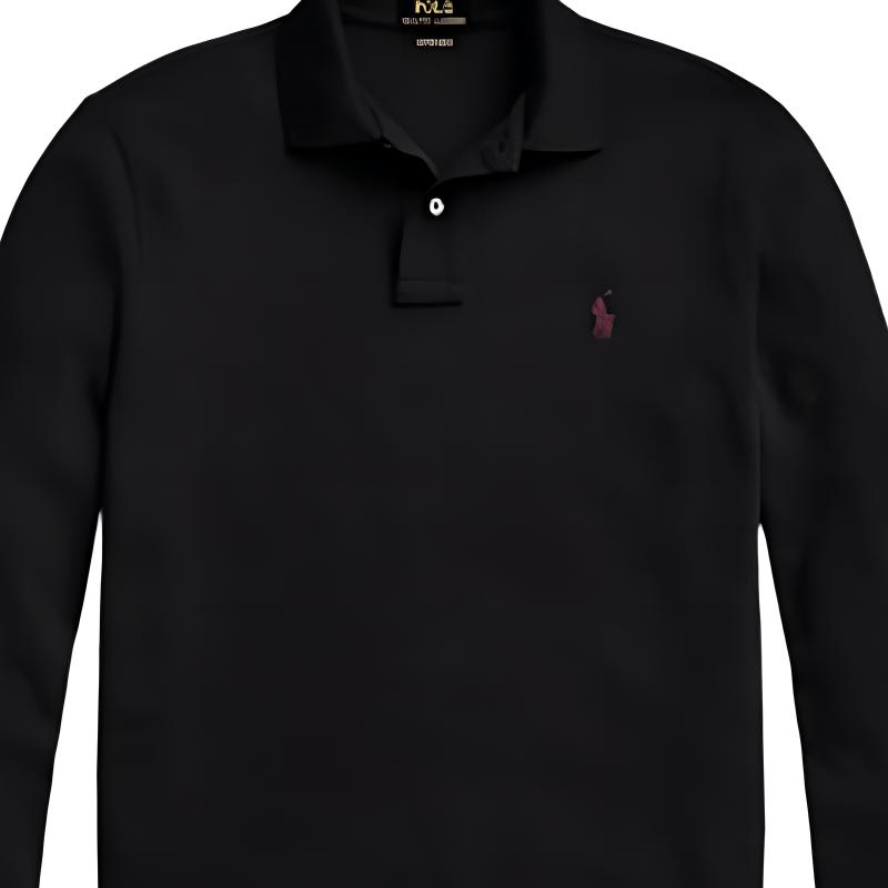 Polo Ralph Lauren Solid Color Pony Embroidered Polo Shirt Long Sleeve Men Tops Black 710686233016