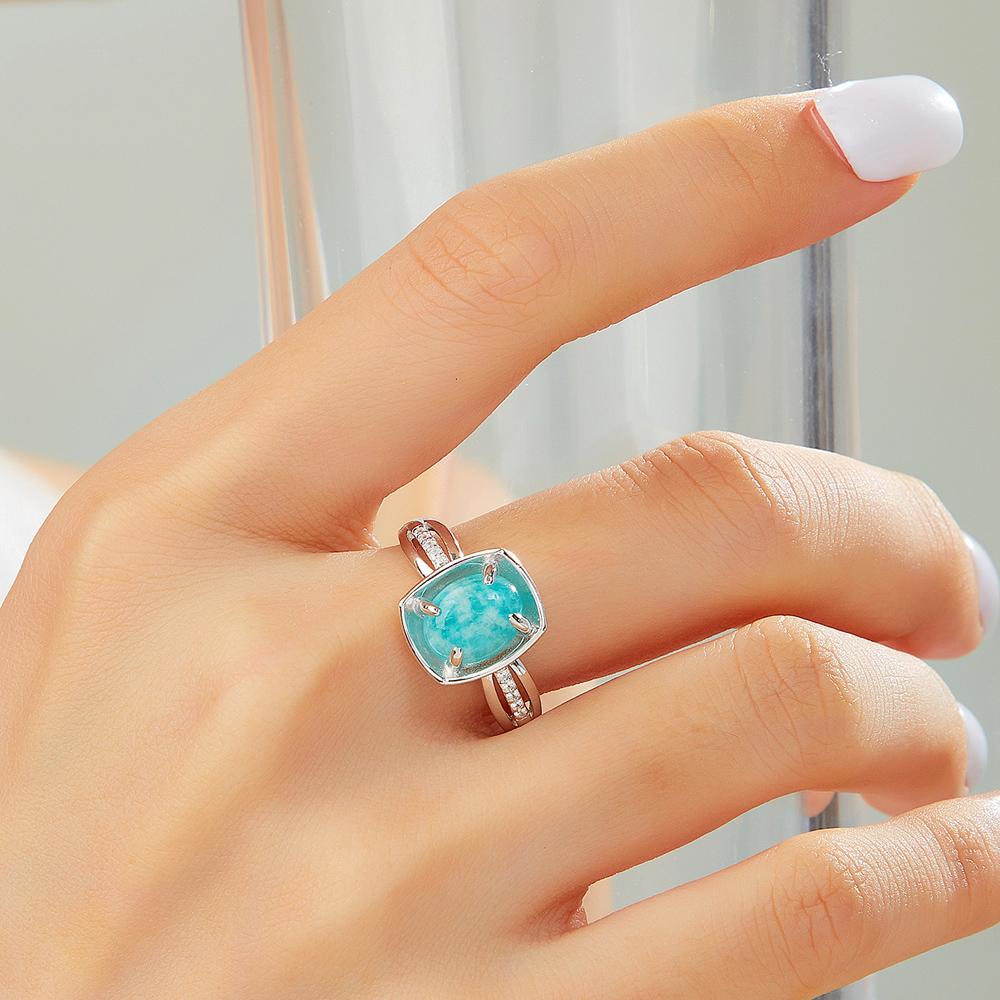 Natural Amazonite Jewelry Set Oval 7*9mm Earring Ring Real Gemstone925 Sterling Silver Fine Jewelry for Women Wife Mom Nice Gift
