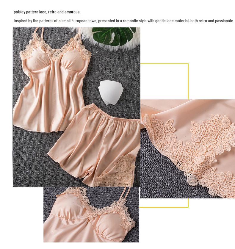 Women's Silk Five-Piece Pajama Set: Spring/Autumn Nightdress & Robe with Chest Pad