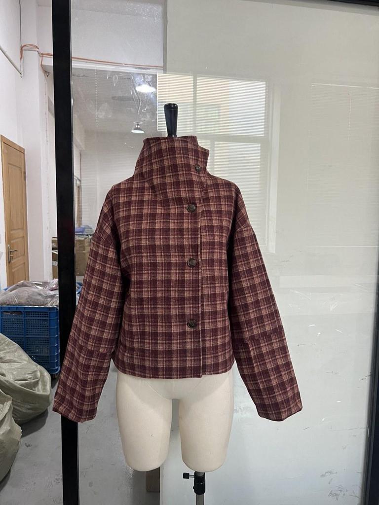 In Stock 2025 Autumn Double-breasted Stand Collar Woolen Coat