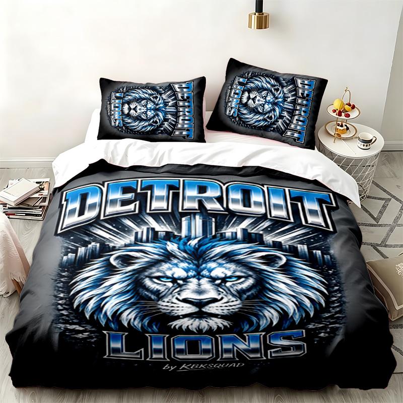 Zestaw 3-częściowy Detroit Lions Idealny do sypialni Wygodny zestaw pościeli zawiera poszewkę na kołdrę i dwie poszewki na poduszki Idealny prezent urodzinowy lub świąteczny