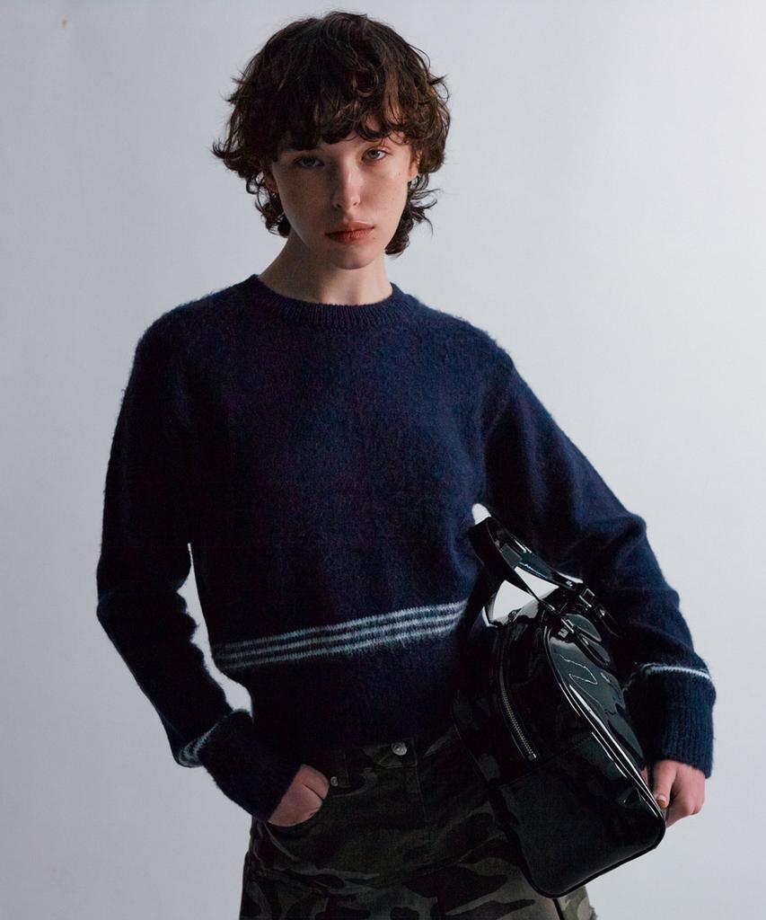 MOONSUN Essential_Unisex Mss Mohair Blend Stripe Knit [Navy]