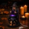 LED Czarownica Kociołek Światło Halloweenowa Statua ze Świecącym Kotłem Zasilany przez USB Żywica Czarny Dekoracja Atmosfery Imprezy Garnczek Figurka Zielony/Fioletowy dla