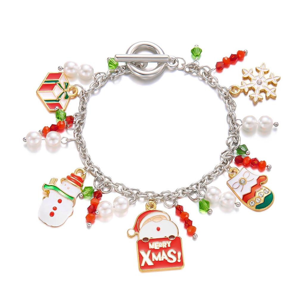 Creative Christmas Charm Bracelet: Santa, Reindeer & Tree Pendants for Women