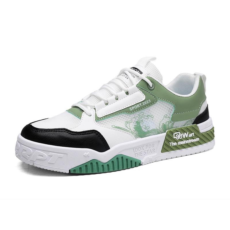 Mesh Breathable Thick Sole Heightening Color Matching Board Shoes College Style Low-Top Sports Shoes Trendy Men'S Shoes