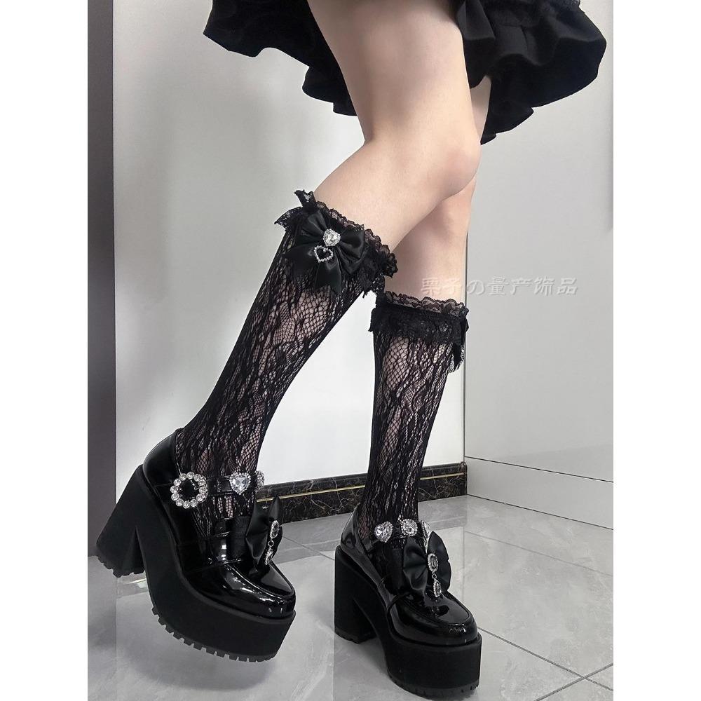 JK Lolita Spitzenstrümpfe Schleife Y2K Socken Damen Lange Strümpfe Teenager Uniform Kniestrümpfe Studentin Niedliche JK Socken