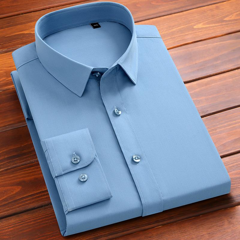 Men Social Shirt Bamboo Fiber Long Sleeve Anti-wrinkle Non-ironing Slim Fashion Casual Business Office White Blue Shirt