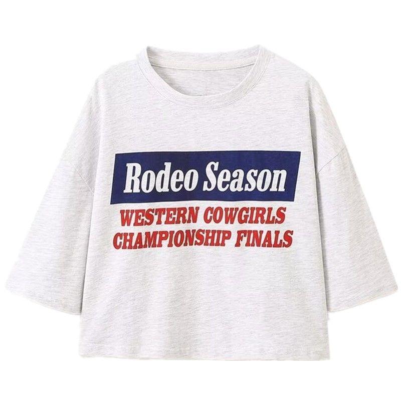 Fashion Style 2024 Autumn New Women's Cotton Slogan Print White Short Sleeve Round Neck T-shirt 0264811