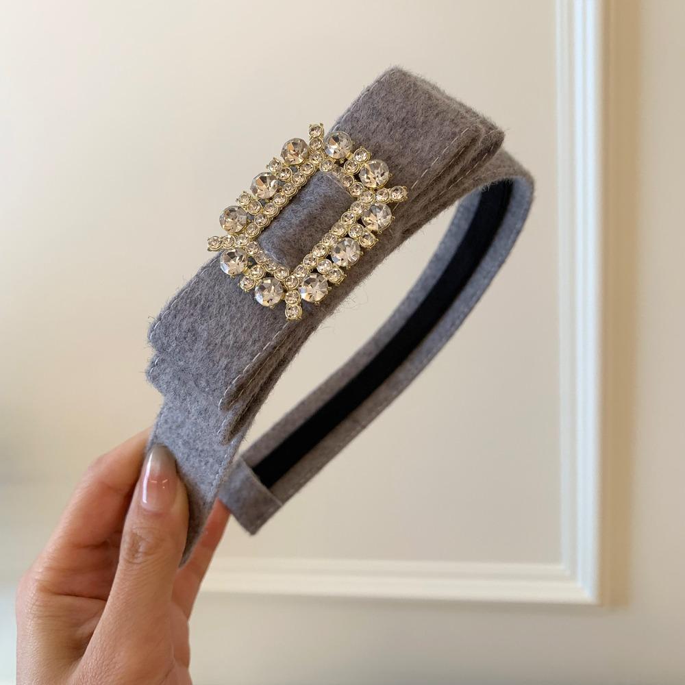 Korean Style Rhinestone Bow Headband Vintage Flocking Hair Hoop Wide Edge Hairband  Lady