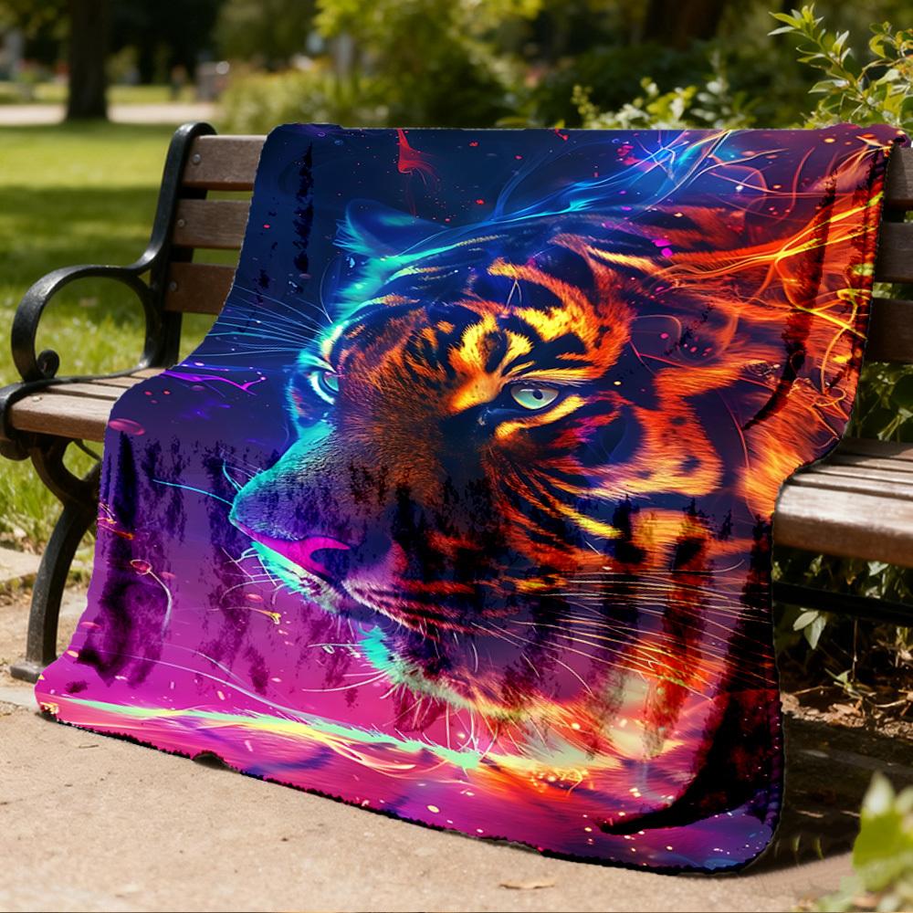 1pc Tiger Art Print Outdoor Blanket, Lightweight Polyester,