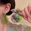 Hong Kong Style Retro Olive Green Smudged Earrings Women's Exaggerated Design Stud Earrings