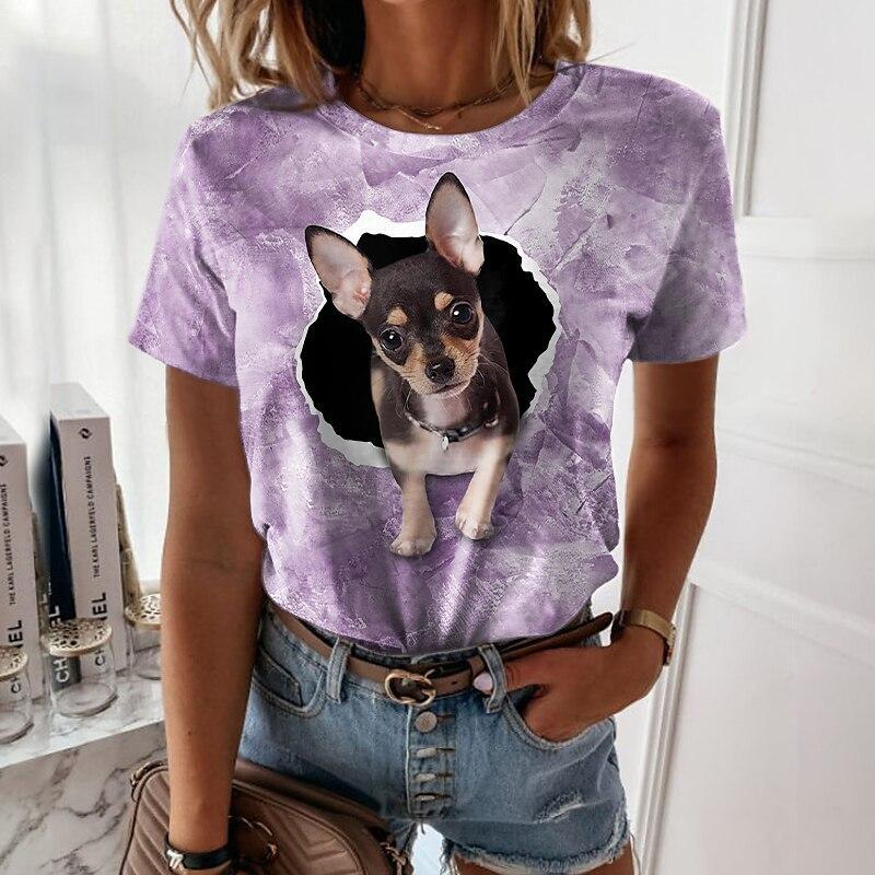 Damen Rundhals Tier Serie 3D Digital bedrucktes Kurzarm T-Shirt