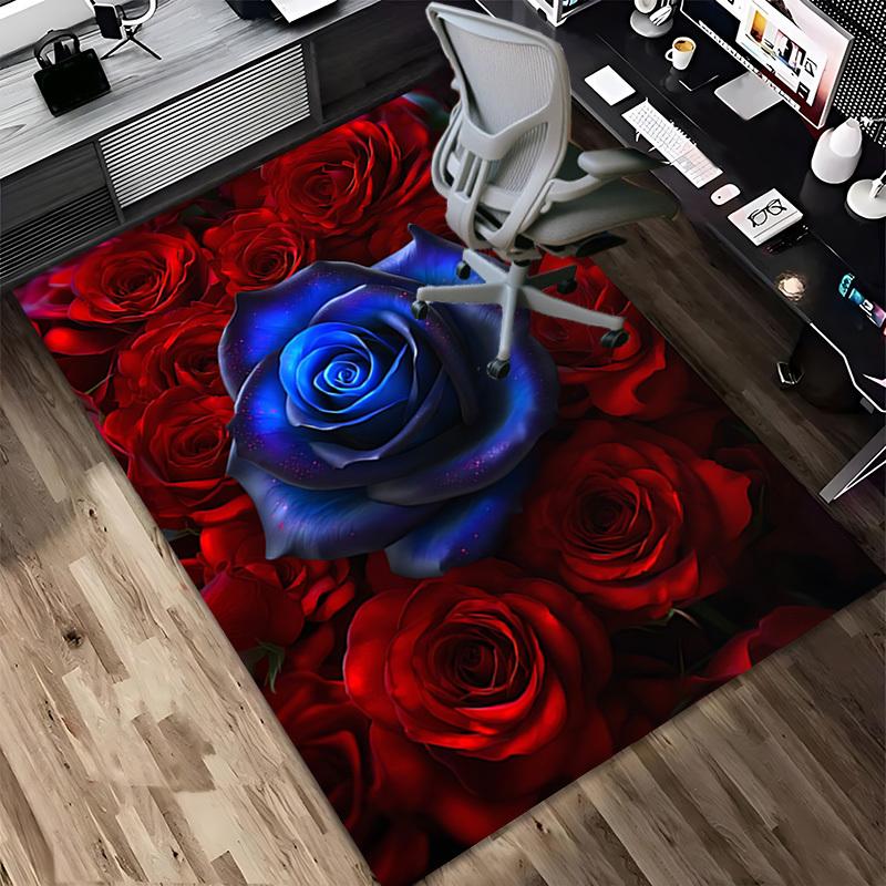 1pc Blue Rose Red Roses Themed Rug for Home Decor, Non-slip Office Carpet, Chair mat, Outdoor Mat, Christmas and Halloween gifts-0731126
