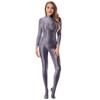 Lady Glossy Bodystocking Stretchy Sexy Full Bodysuit Long Sleeve Jumpsuit with Zipper Shiny Smooth Leotard Catsuit for Dance Practice Club Pole Dance