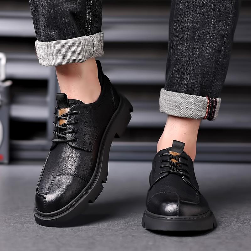 Fashion Four season thick soled leather shoes Classic and trendy men's styles Black  High quality gentleman's shoes handmade quality