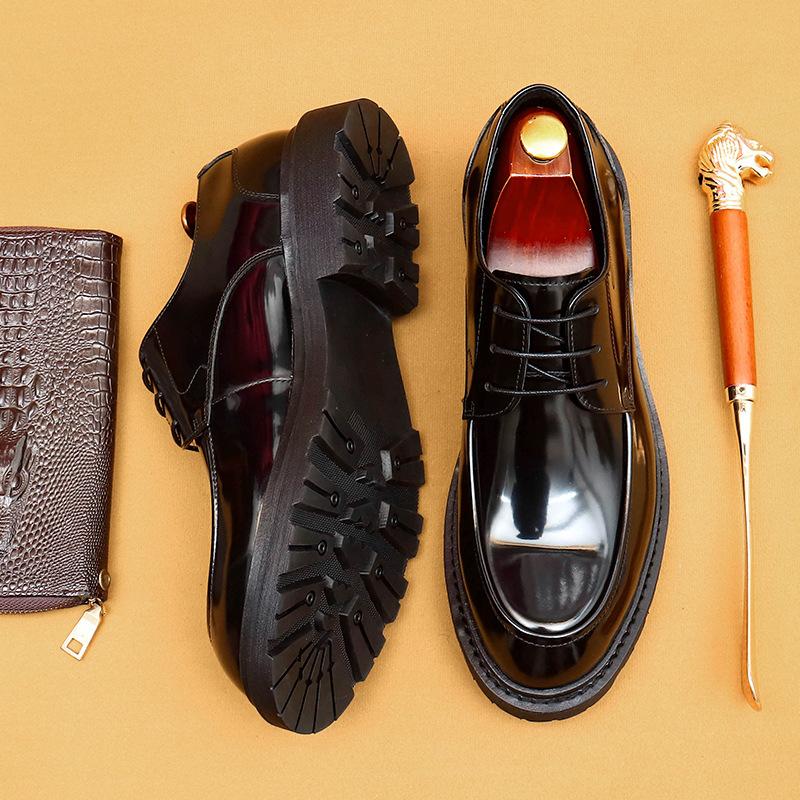 [In The Event] Amazon Men'S Shoes, Genuine Leather Shoes, Men'S Formal British Derby Shoes, Patent Leather Glossy Business Shoes