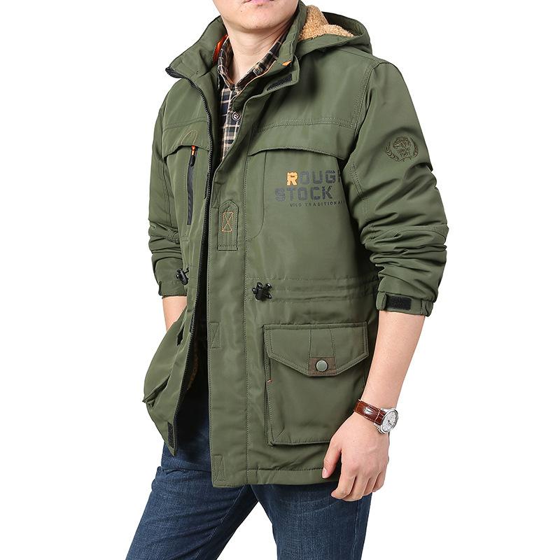 Autumn and Winter Men's Large-size Casual Fleece Thickened Jacket Men's Medium and Long Outdoor Cotton Jacket