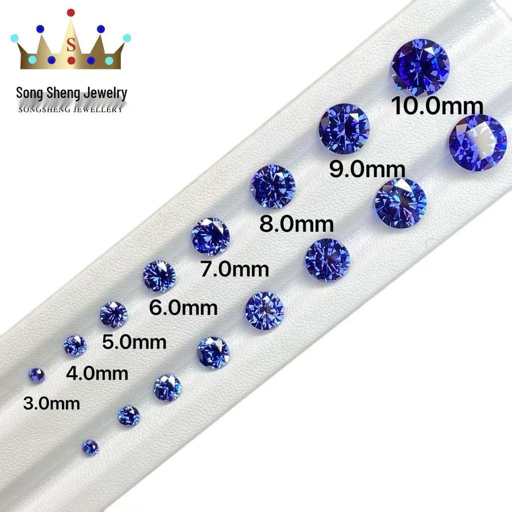 Dark 5A Grade Faceted Round Tanzanite Cubic Zirconia Loose Gemstone
