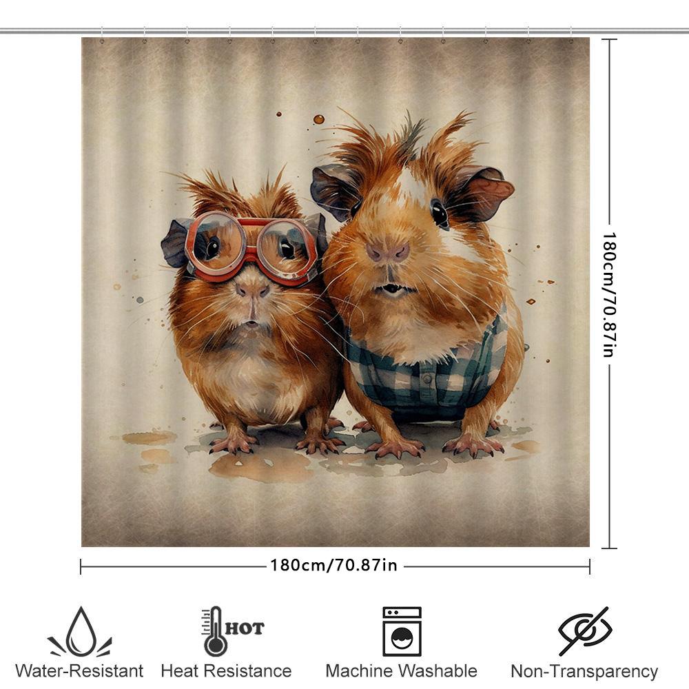 Watercolor Guinea Pigs Shower Curtain Cute Animal Home Decor For Bathroom 72 X 84 Inches Printed Fabric Waterproof Bath Mat Cove