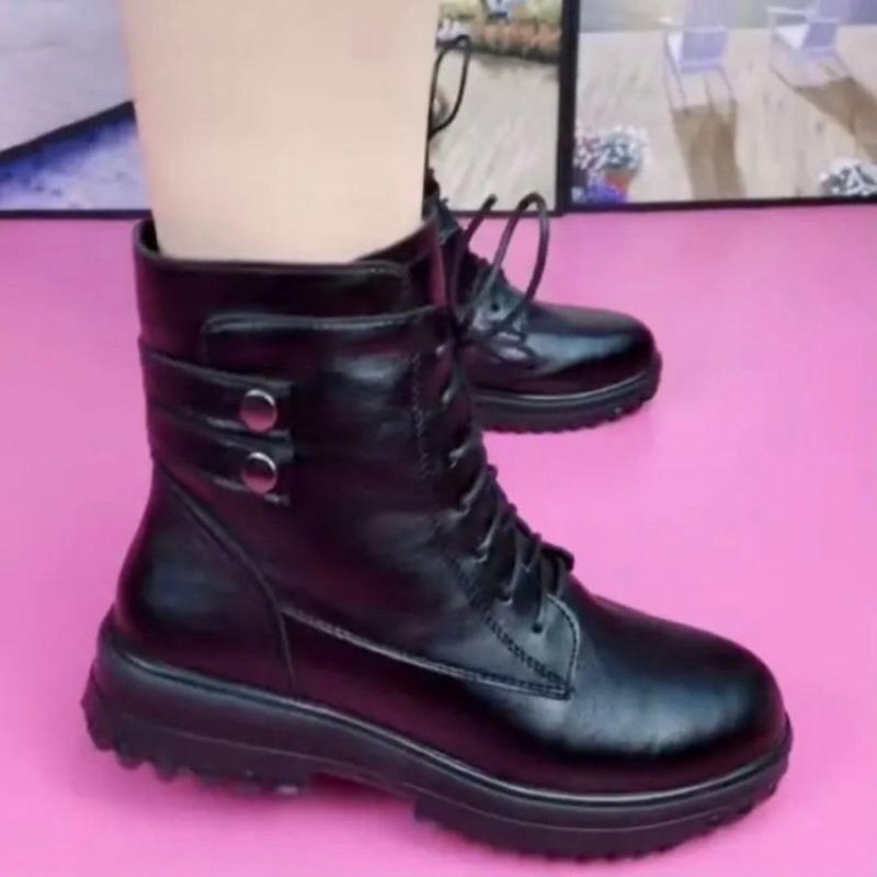 

Мягкие кожаные плюшевые модные ботинки женские осенне-зимние новые мягкоподошвенные мягкие нескользящие ботинки удобные плюшевые на плоской подошве хлопковые туфли 40